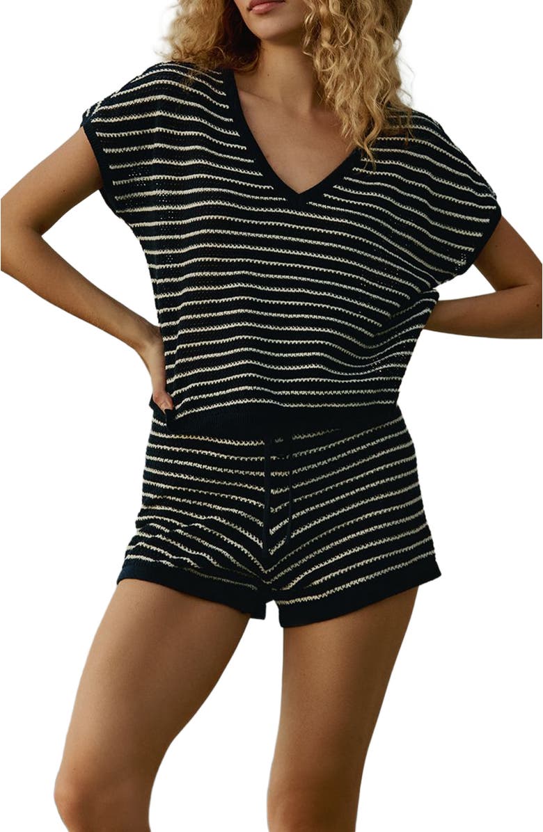 Pact Beachside Linen Crochet Short Made with Organic Cotton, Alternate, color, Capri Stripe