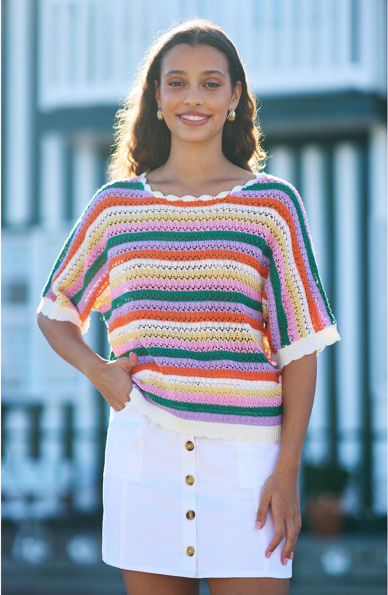 Yumi Batwing Crochet Top, Alternate, color, Multi