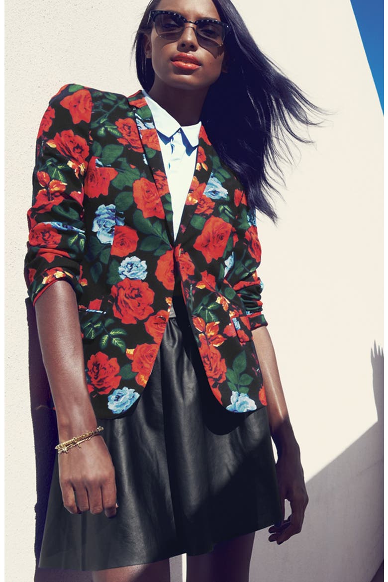 Rose Print Blazer, Alternate, color, NEW IVORY