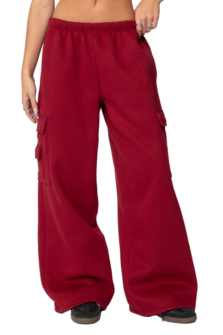 Wide Leg Cargo Sweatpants, Main, color, BURGUNDY