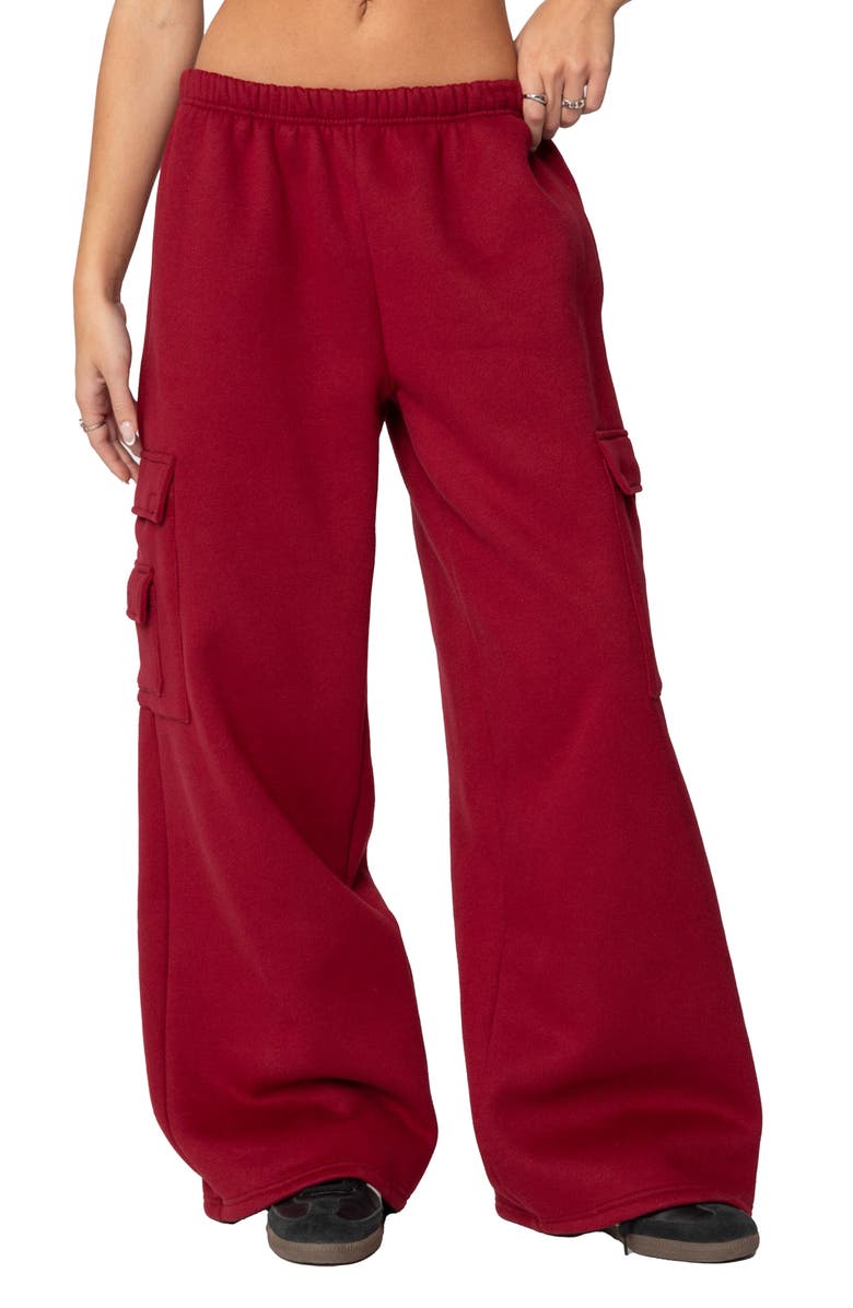 EDIKTED Wide Leg Cargo Sweatpants, Main, color, Burgundy