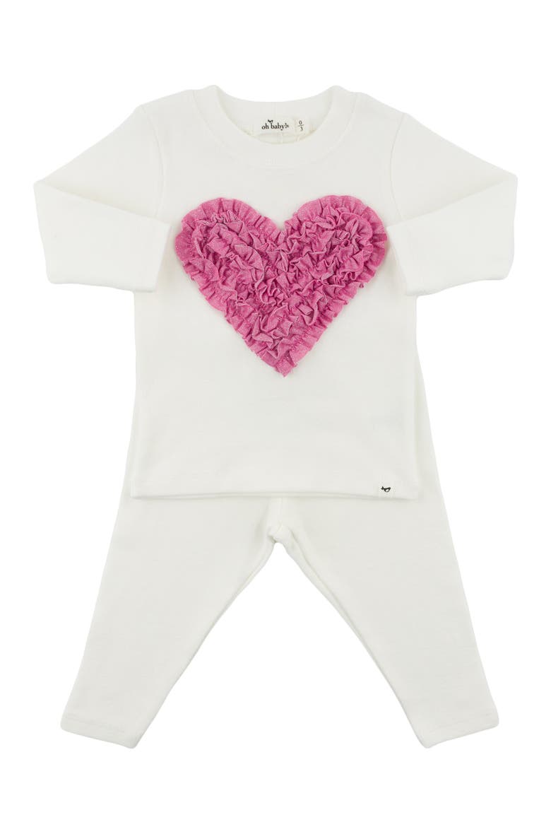 Ruffle Heart Bright Pink Sparkle Two Piece Set, Main, color, Cream