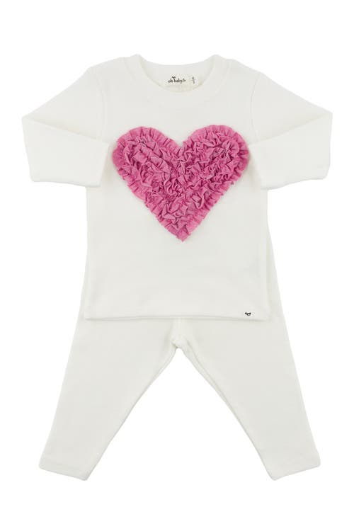 OH BABY OH BABY! RUFFLE HEART BRIGHT PINK SPARKLE TWO PIECE SET 