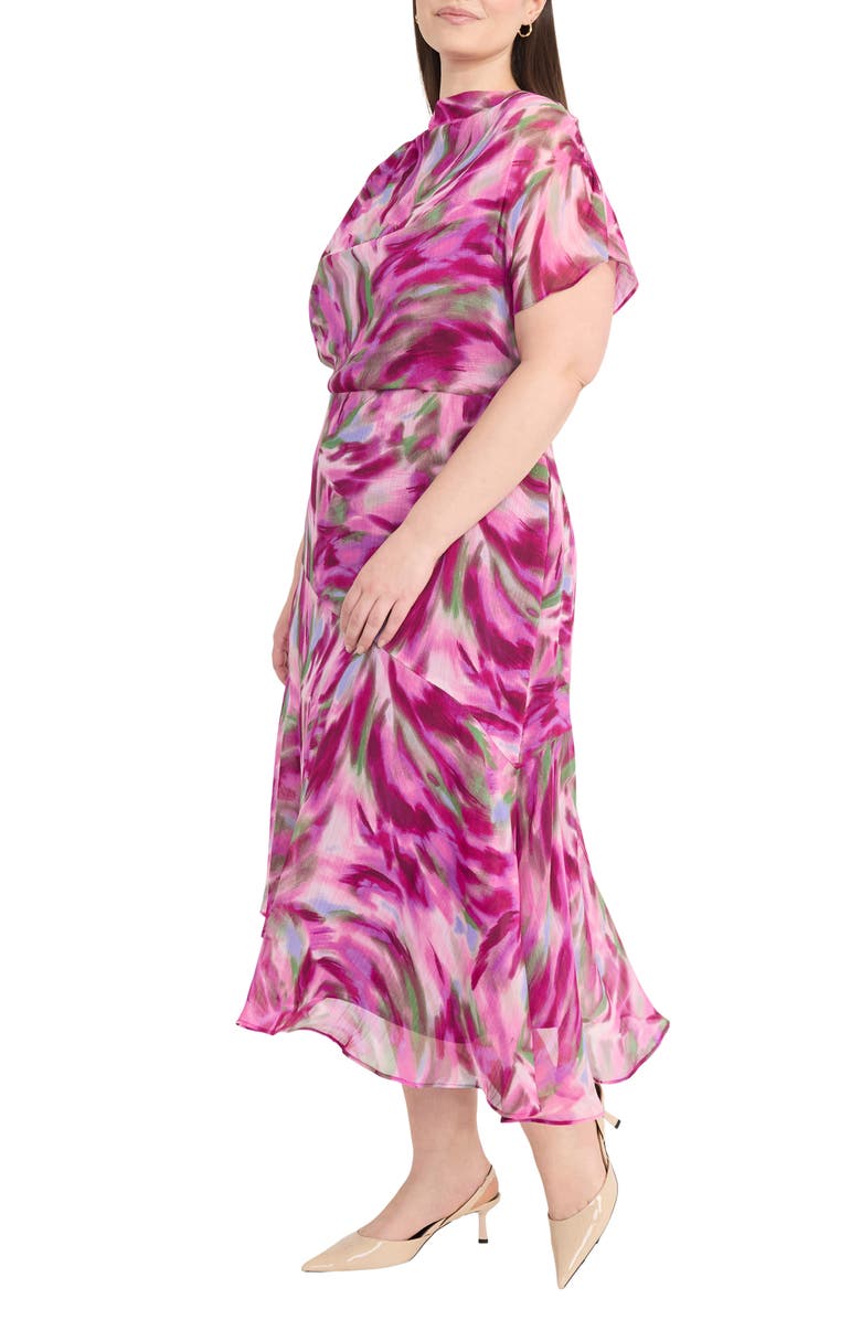 Maggy London Abstract Print Asymmetric Chiffon Midi Dress, Alternate, color, Perri/ Purple