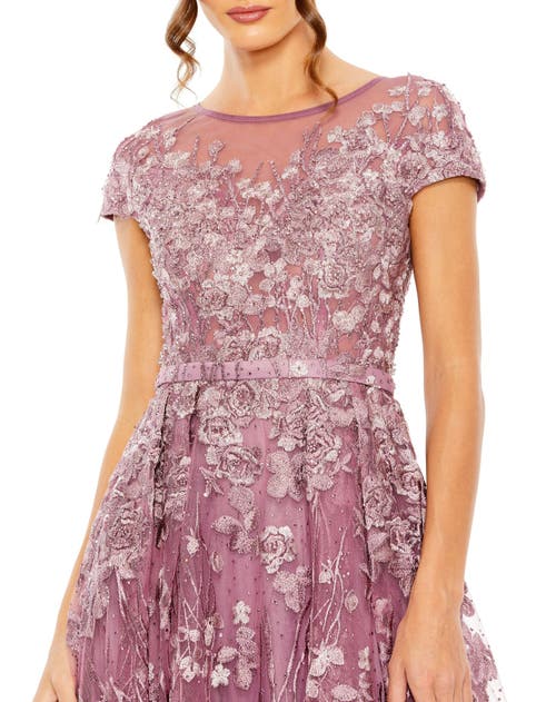 Mac Duggal Embellished Floral Cap Sleeeve A Line Gown In Wisteria