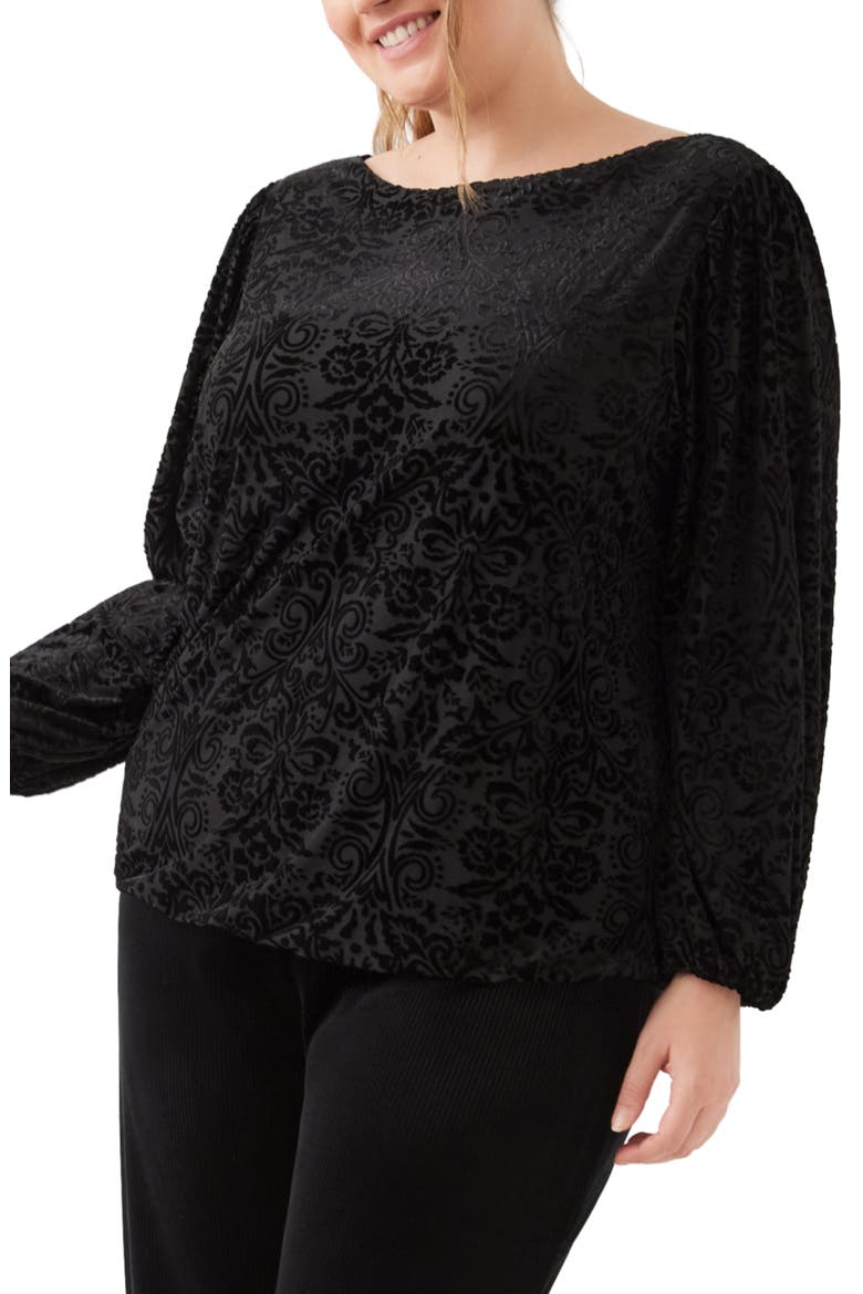 Velvet Burnout Boat Neck Top, Alternate, color, BLACK