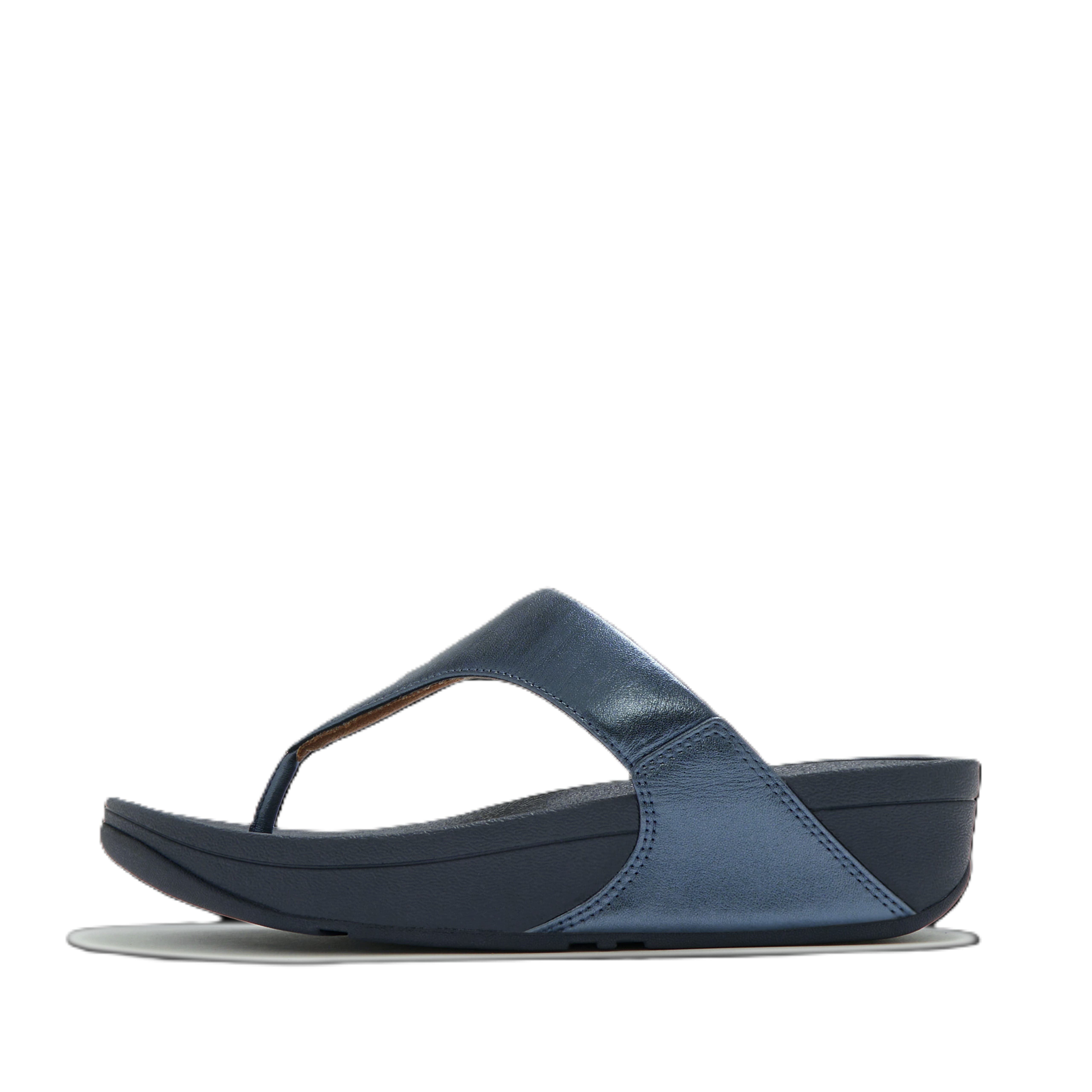 FitFlop Lulu Leather Toe Post Sandals, Alternate, color, Metallic Cosmic Blue