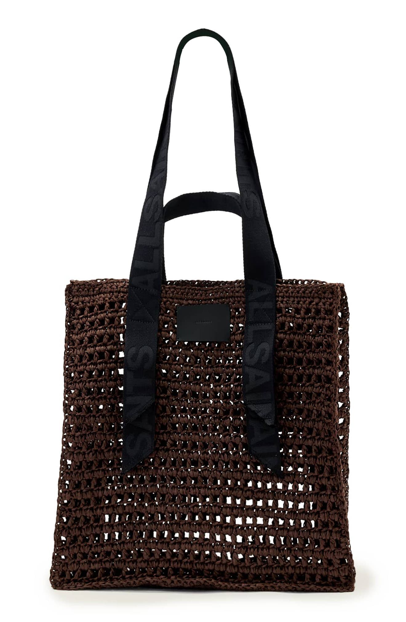 AllSaints Lullah Straw Tote Bag, Main, color, Cognac Brown