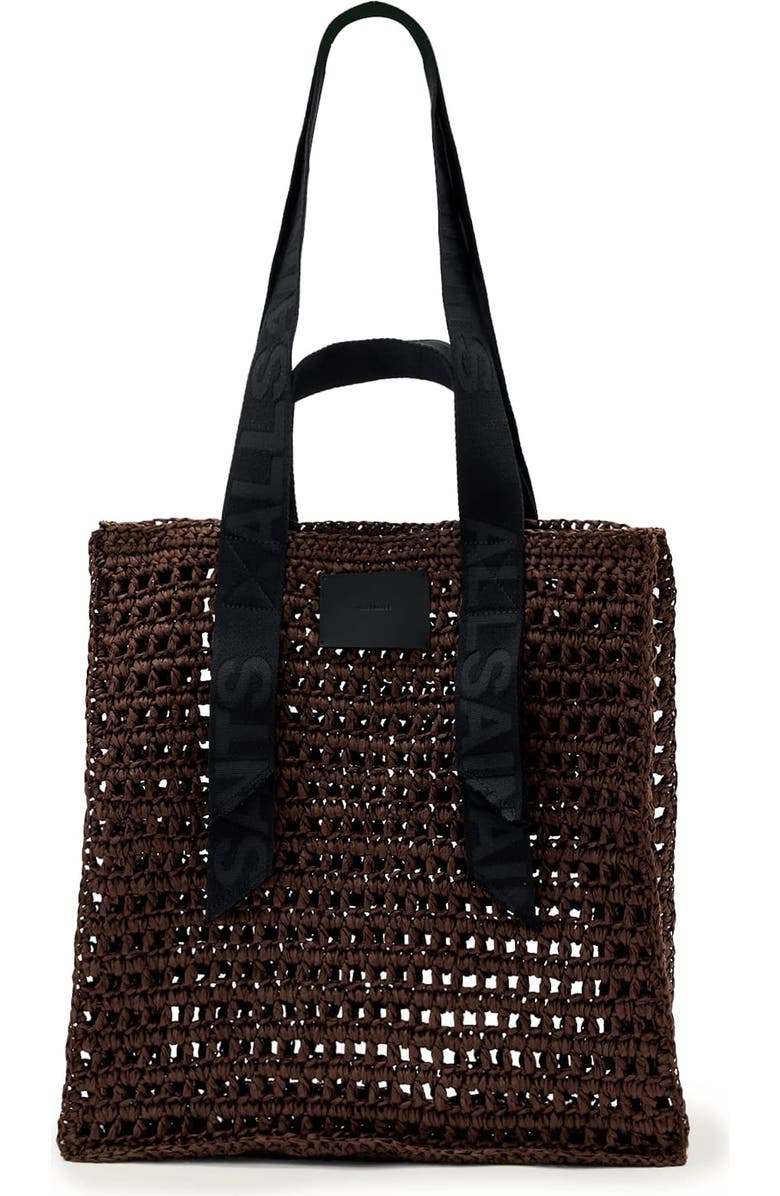 AllSaints Lullah Straw Tote Bag, Main, color, Cognac Brown