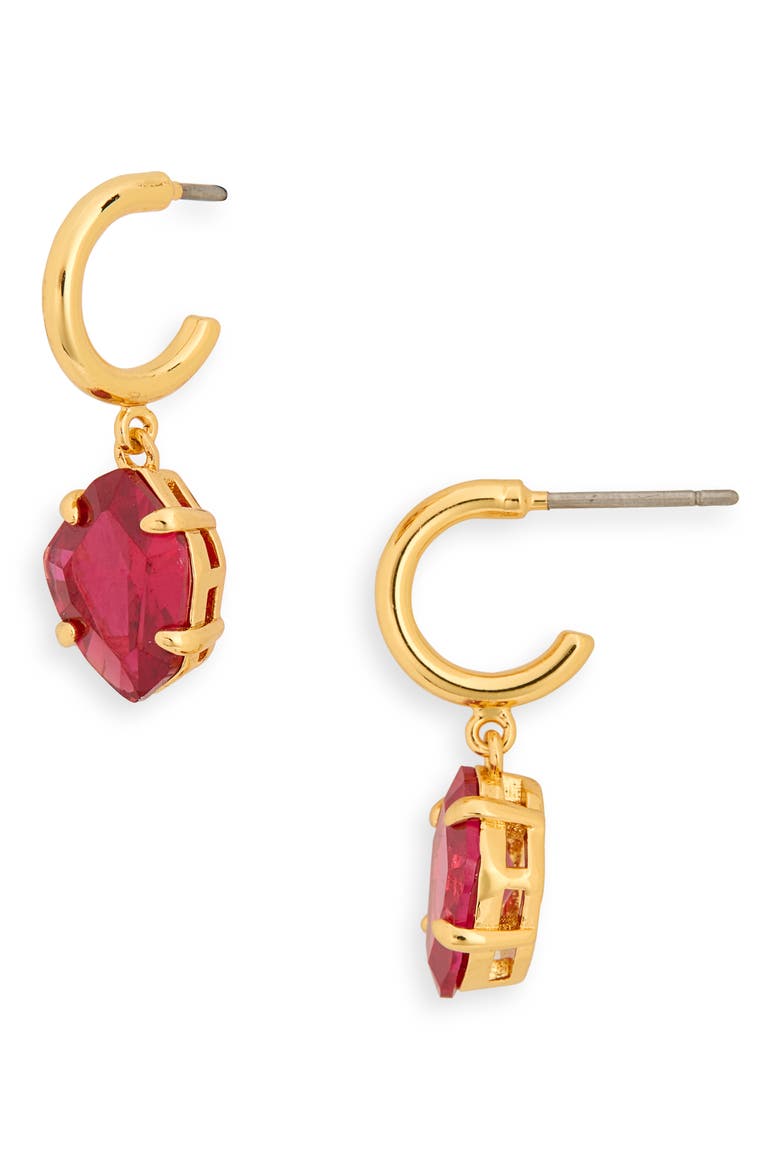 treasure trove drop huggie hoop earrings, Main, color, FUCHSIA/ YELLOW GOLD