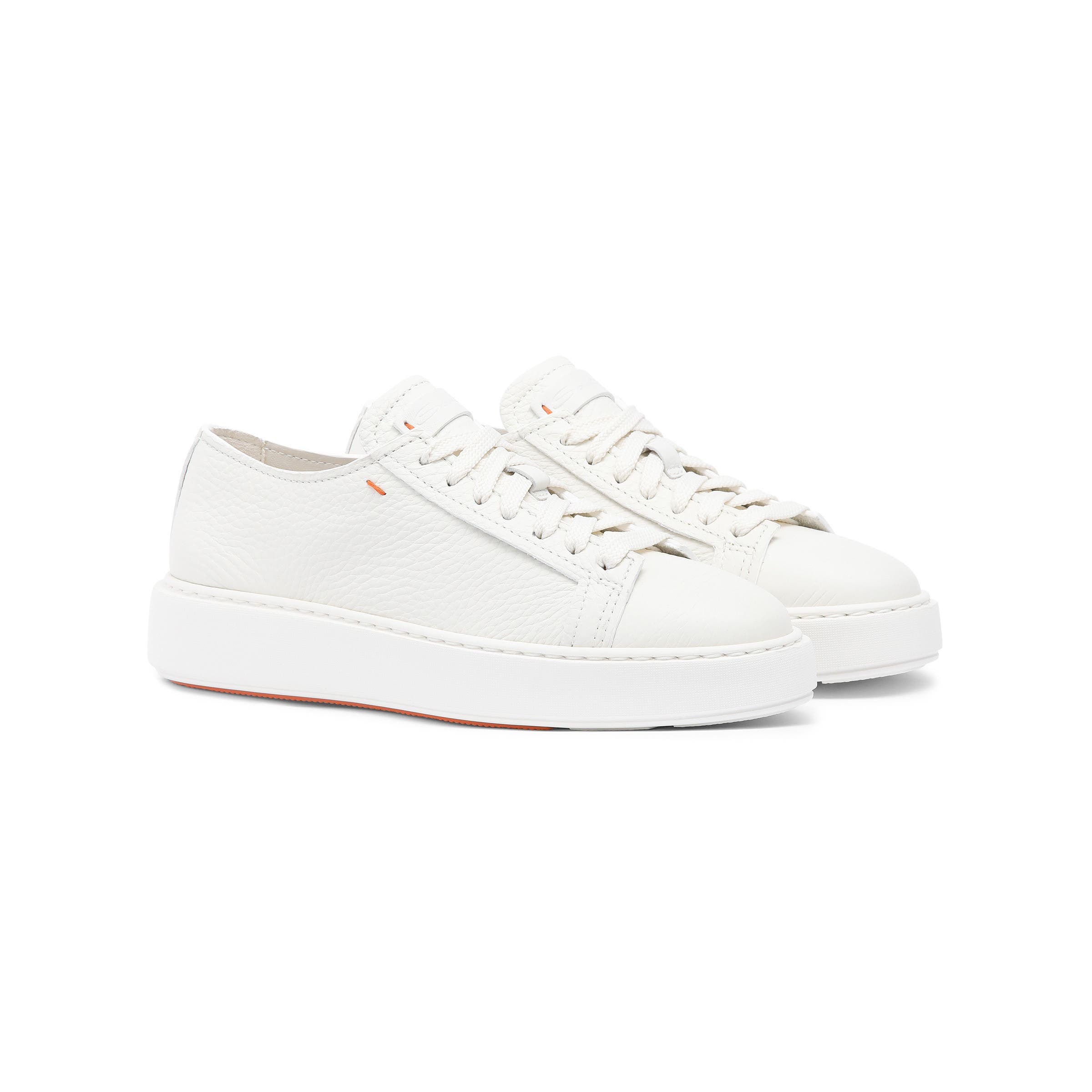 Santoni Women's tumbled leather sneaker, Main, color, White