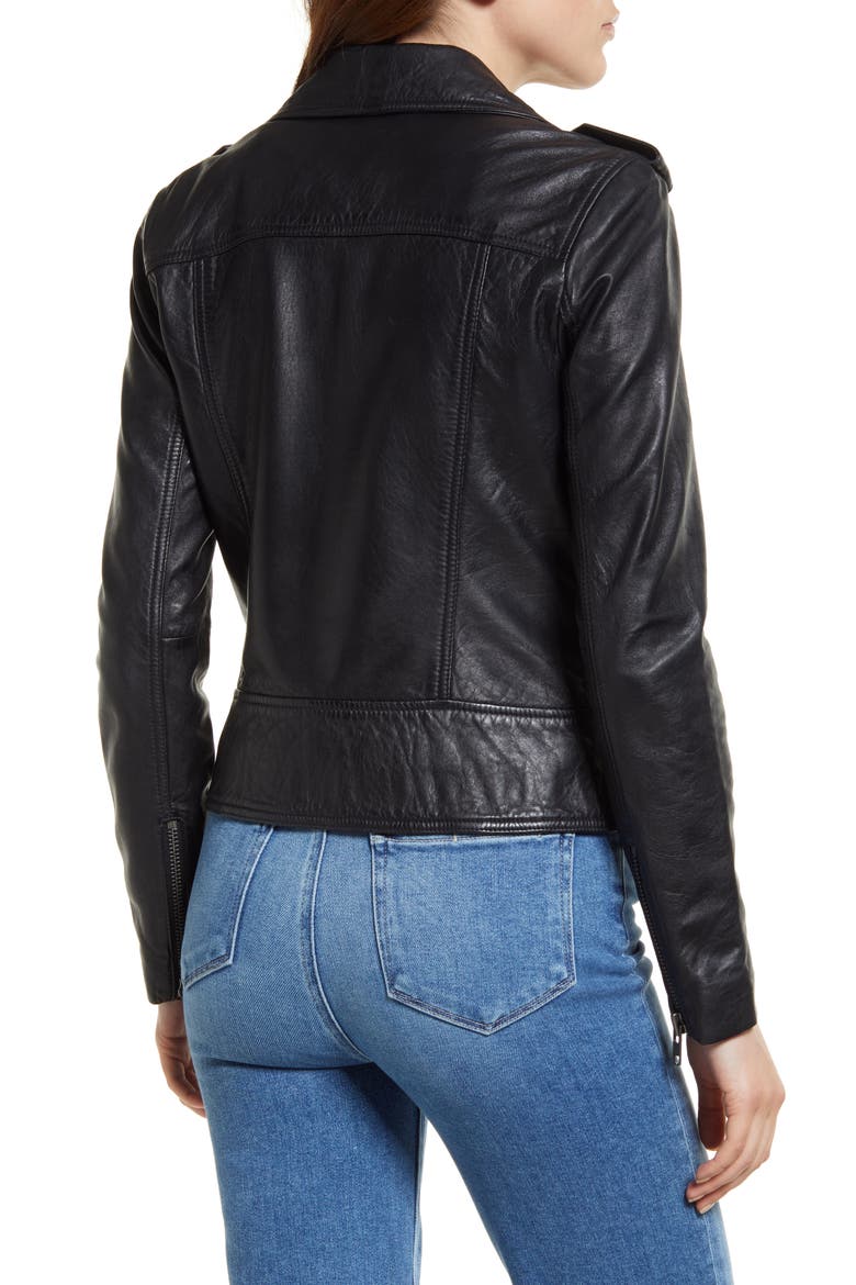 Leather Biker Jacket, Alternate, color, BLACK