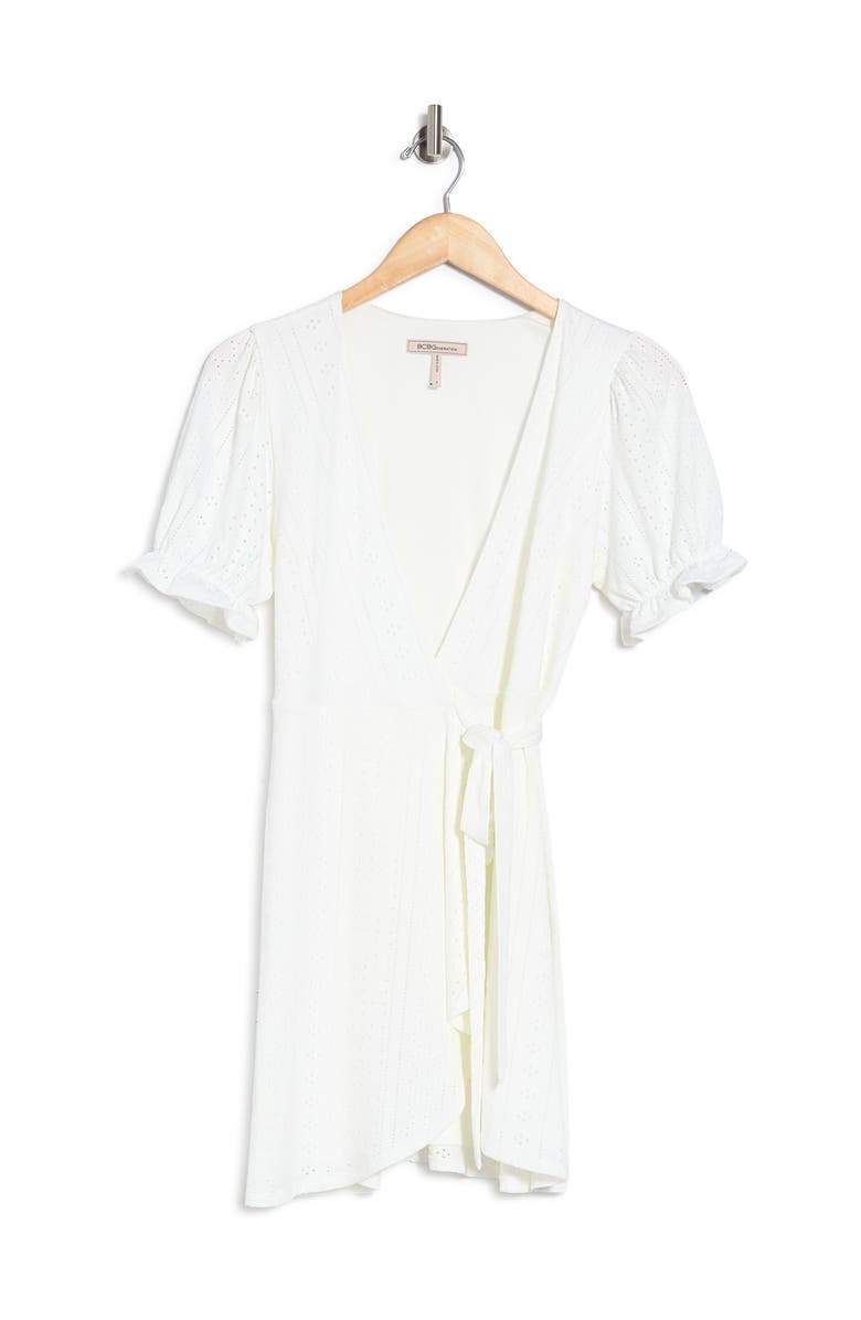BCBGeneration Puff Sleeve Pointelle Knit Wrap Dress, Alternate, color,