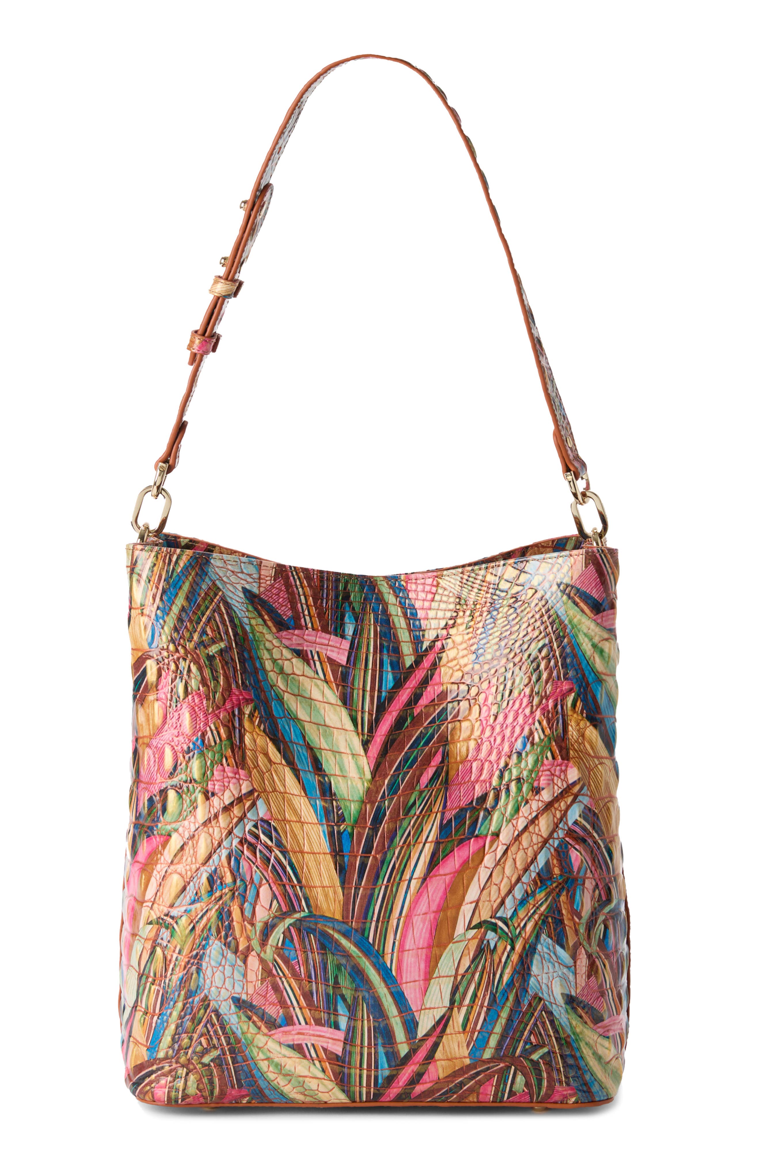 Celina Croc Embossed Leather Bucket Bag, Alternate, color, SUNLEAF
