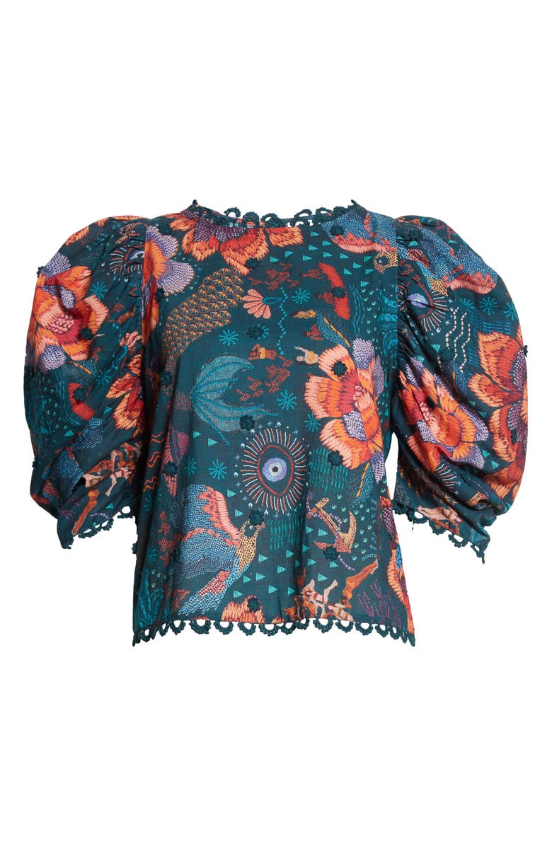 FARM Rio Teal River Creatures Cotton Blouse, Alternate, color, 