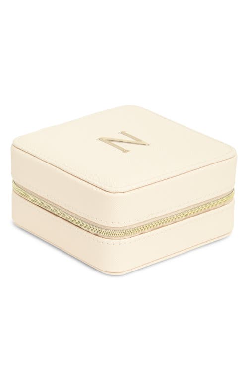 Nordstrom Initial Square Zip Travel Case In N- Cream- Gold