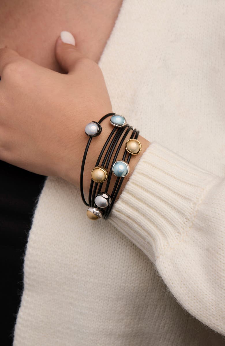 SAACHI Colorful Sphere Leather Cord Bracelet, Alternate, color, Black