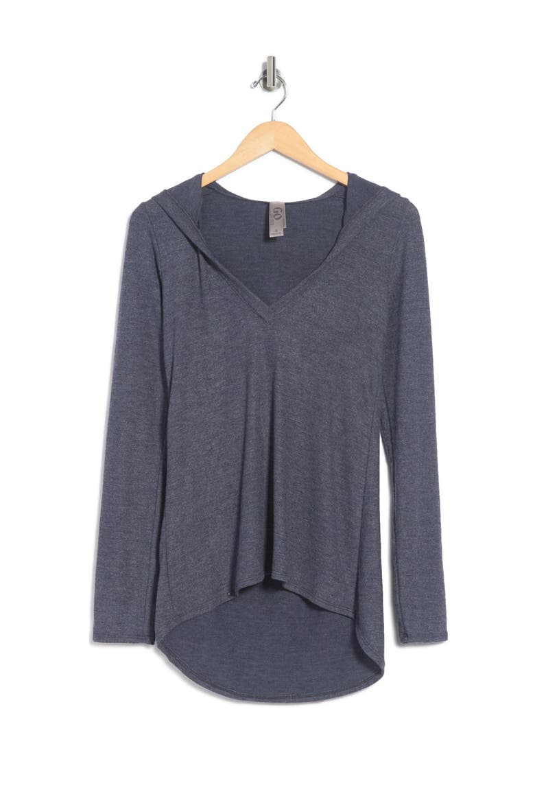 Deep V-Neck Hooded Top, Alternate, color, NAVY
