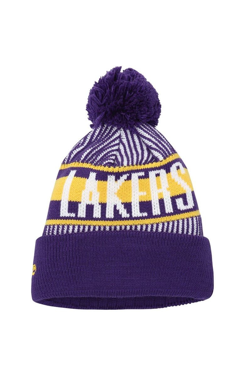 New Era Youth New Era  Purple Los Angeles Lakers Stripe Cuffed Knit Hat with Pom, Alternate, color, 
