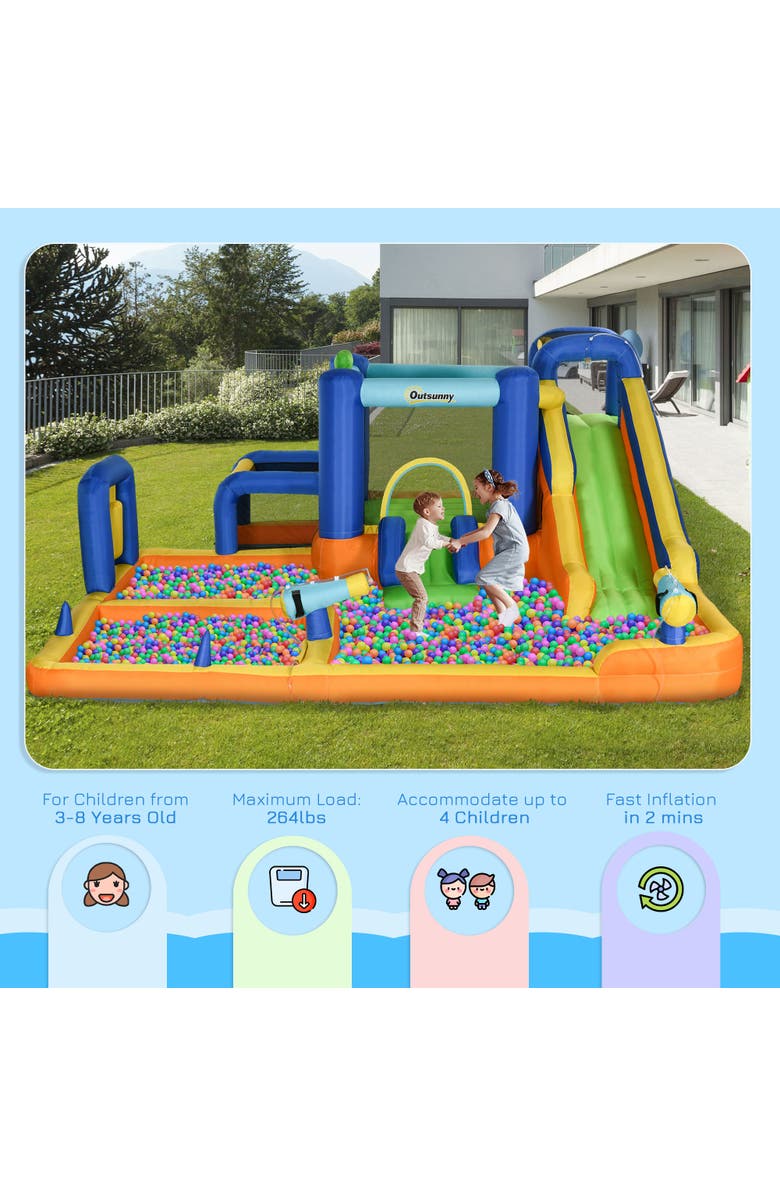 Outsunny 7 in 1 Water Slide with Slide, Pool, Climbing Wall, Alternate, color, Multi Color