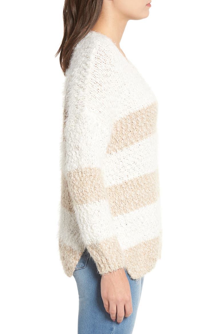 Eyelash Chenille Stripe Sweater, Alternate, color, IVORY/ TAN