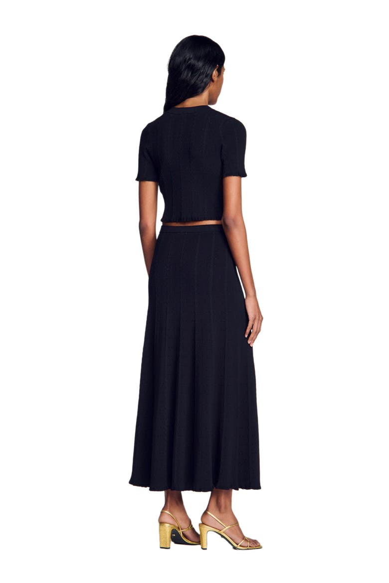 Cropped pointelle knit cardigan, Alternate, color, Black