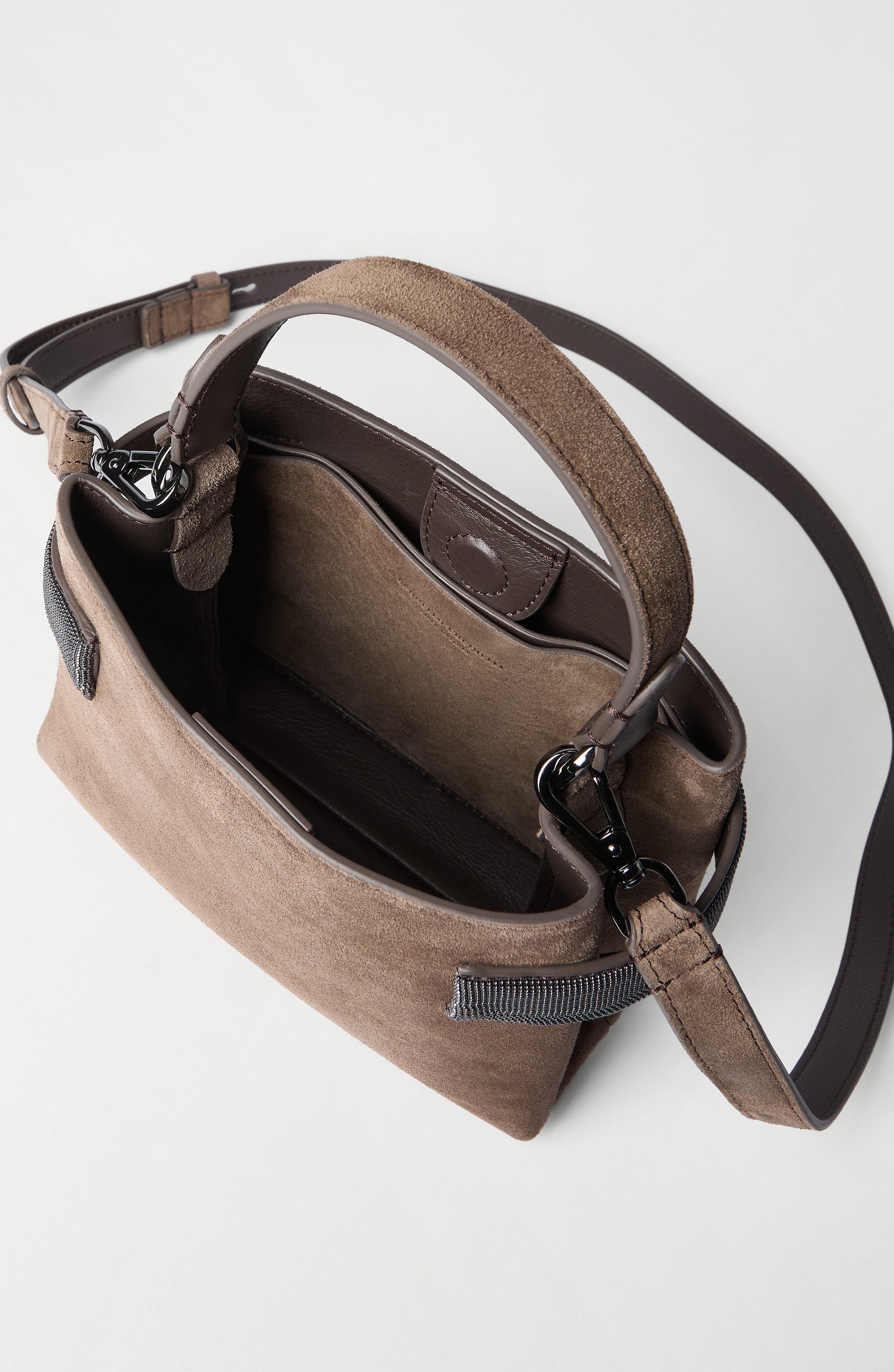 Brunello Cucinelli Small Top-Handle Essence bag, Alternate, color, Brown