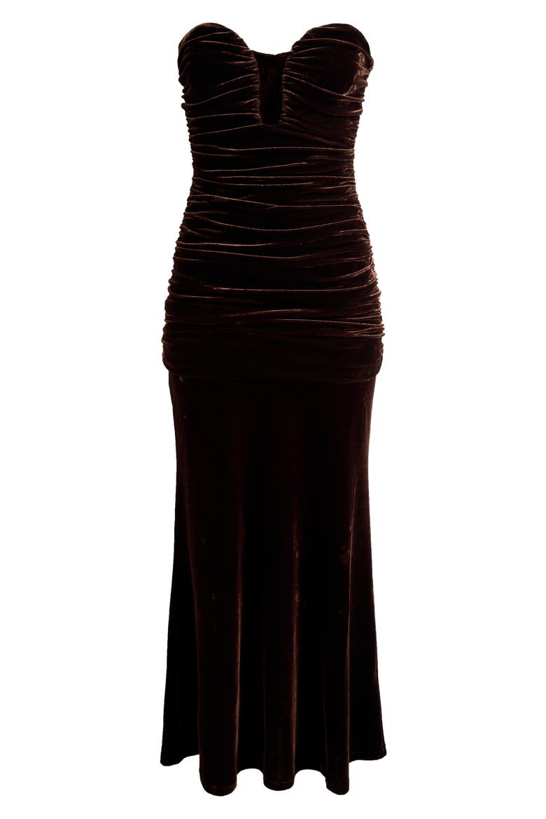 Elvira Velvet Strapless Gown, Alternate, color, CHOCOLATE