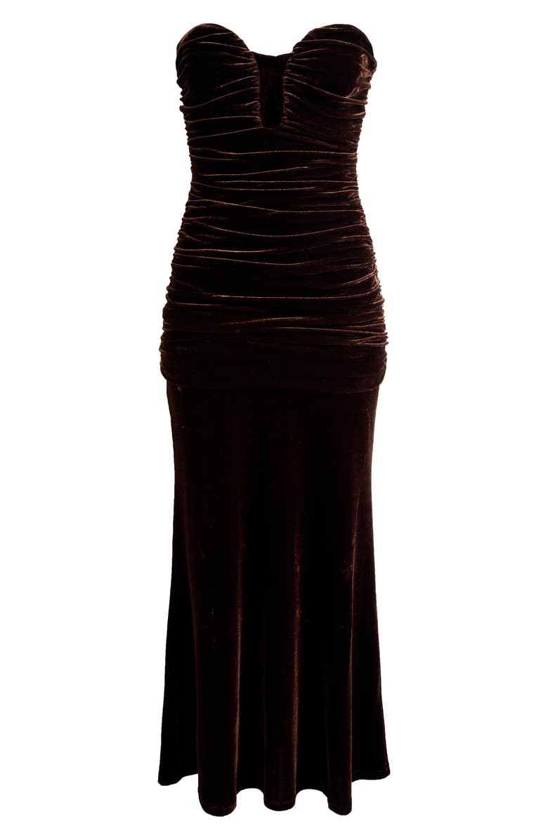 Bardot Elvira Velvet Strapless Gown, Alternate, color, Chocolate
