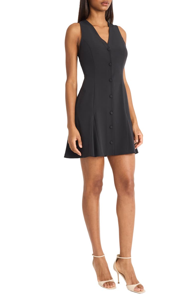 Donna Morgan Sleeveless Button Front Fit & Flare Minidress, Alternate, color, Black Beauty