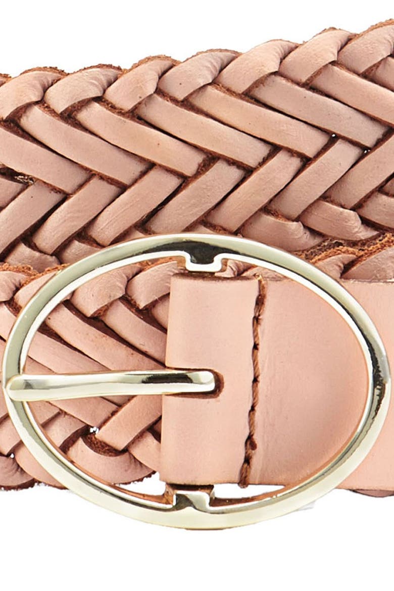 Woven Leather Belt, Alternate, color, Rose