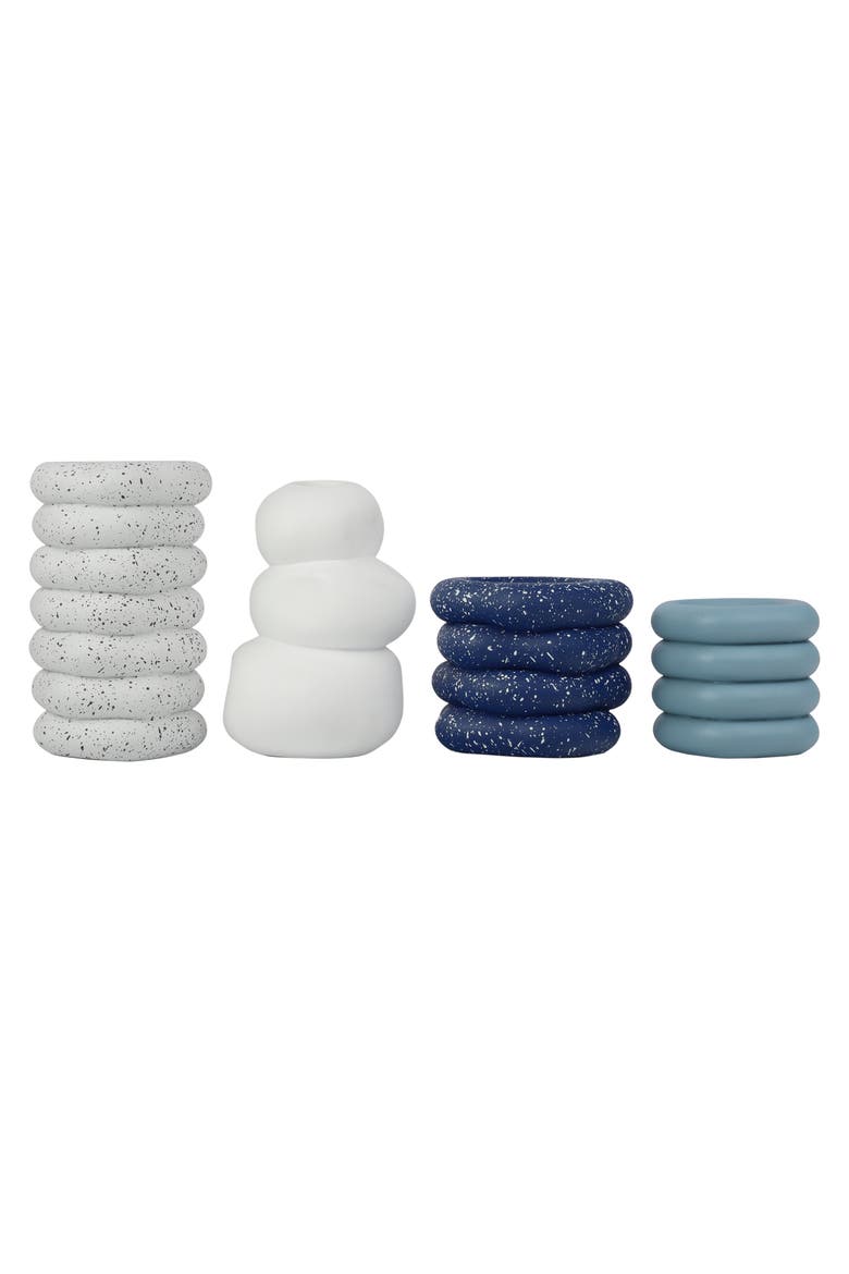 Hollis Modern Minimalist Handmade Concrete Stacked Ring Planter Set with Drainage Holes, Main, color, Speckled White