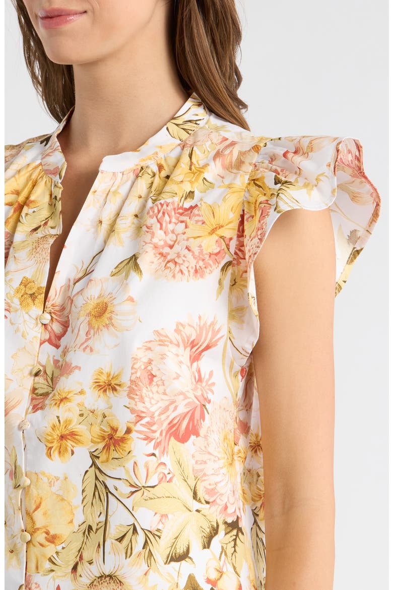 Zury Floral Everly Split Neck Stretch Cotton Top, Alternate, color, CORAL-MULTI