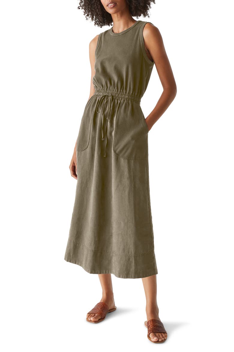Wilhelmina Stretch Cotton & Linen Midi Tank Dress, Alternate, color, CAMO