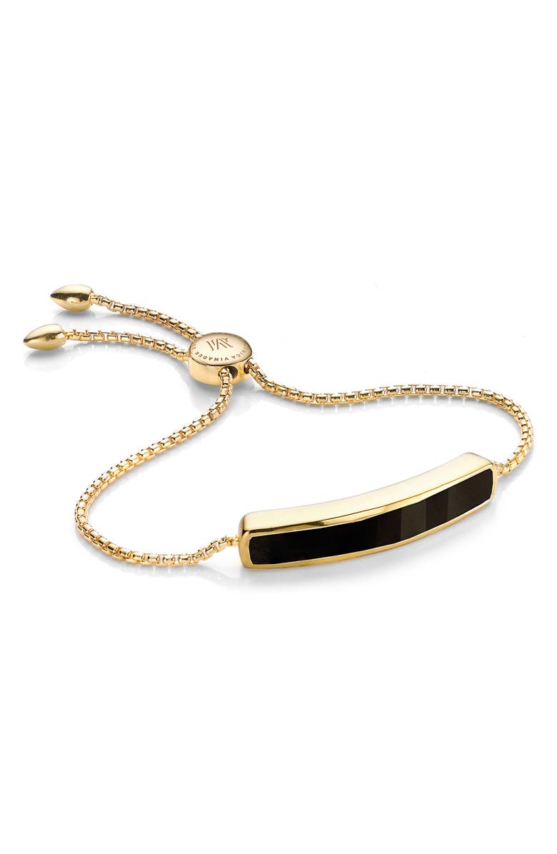 Monica Vinader Engravable Baja Stone Bracelet, Main, color, Yellow Gold/ Black Onyx