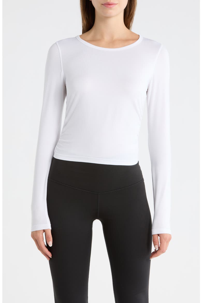 Celestia Long Sleeve Performance T-Shirt, Main, color, HEATHER VANILLA ICE