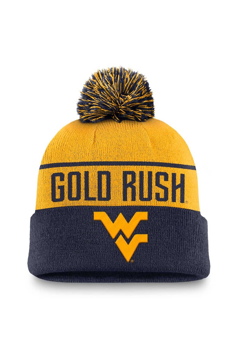 Men's Nike Gold/Navy West Virginia Mountaineers Local Peak Cuffed Knit Hat with Pom, Main, color, Gold