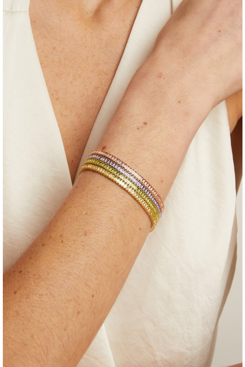 Lab Grown Green Peridot Baguette Tennis Bracelet, Alternate, color, Yellow Gold Vermeil