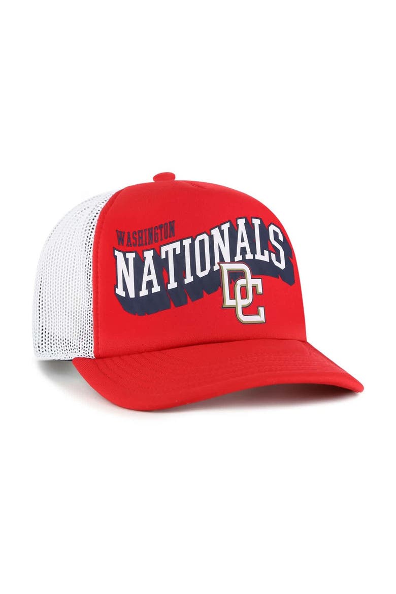 Men's '47 Red Washington Nationals Meander Foam Trucker Snapback Hat, Alternate, color, Red