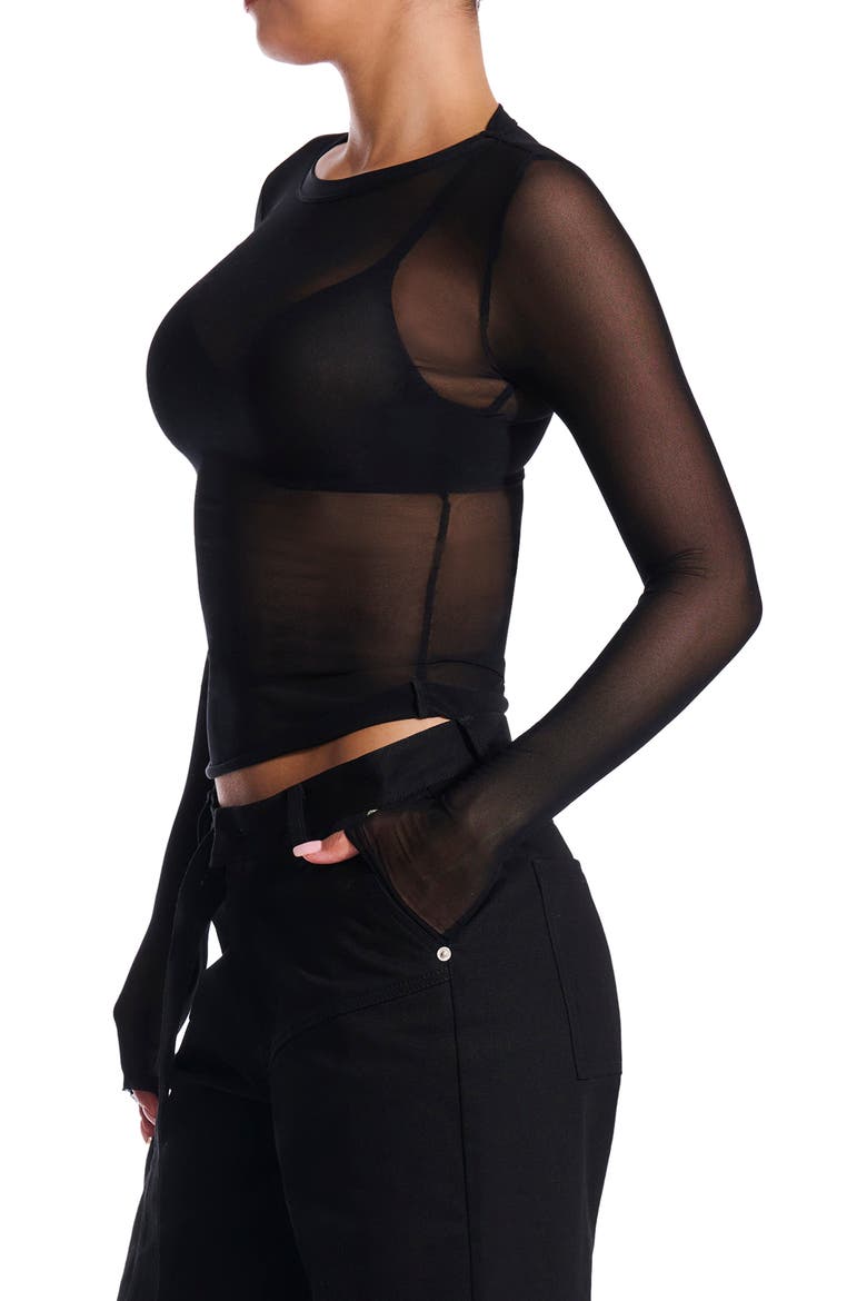 Sheer Mesh Long Sleeve Top, Alternate, color, BLACK
