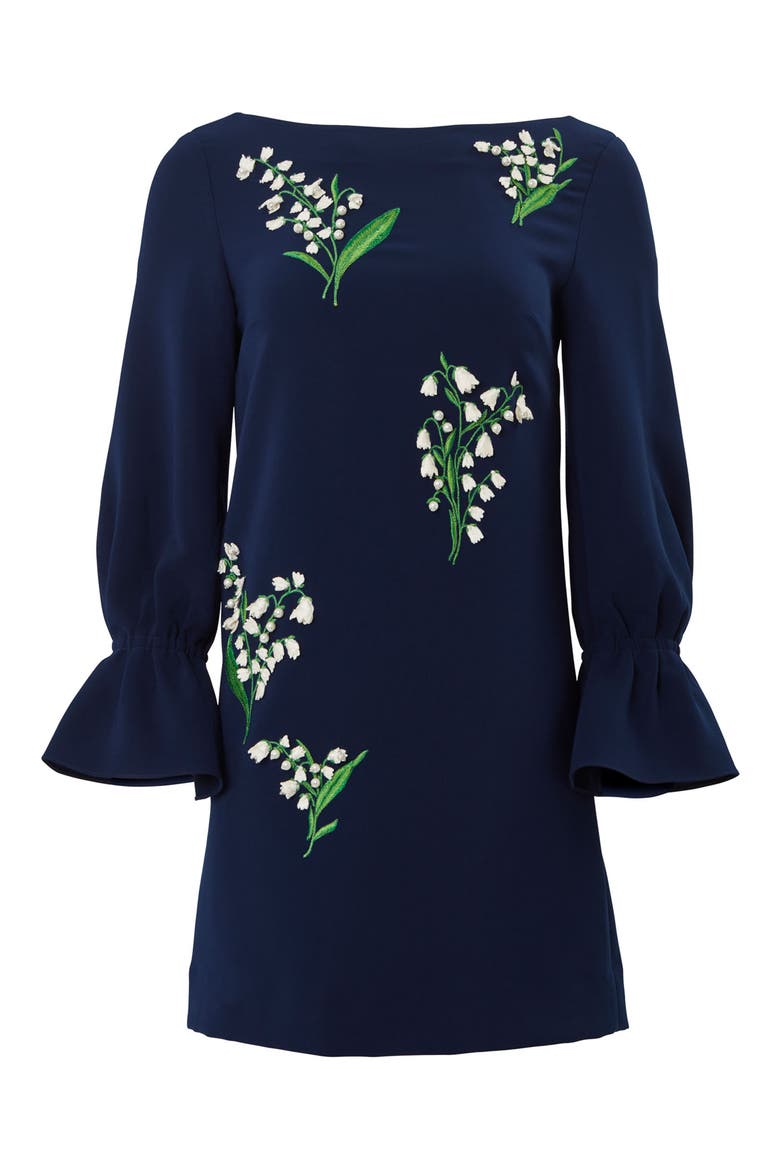 Lily of the Valley Embroidered Shift Dress, Alternate, color, MIDNIGHT MULTI