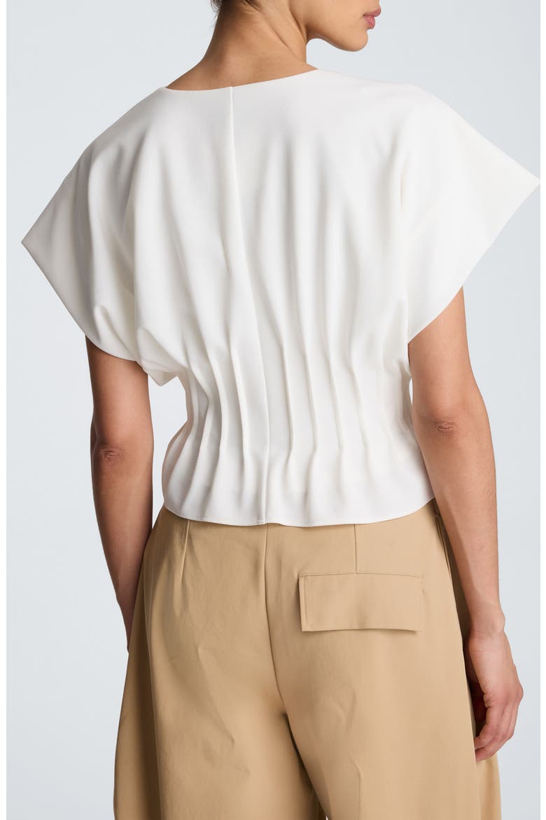 Pleated V-Neck Top, Alternate, color, KC WHITE