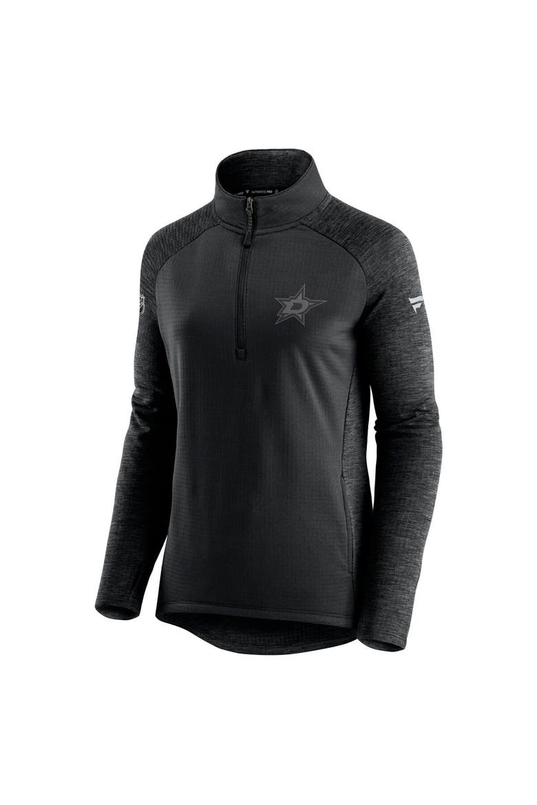 Women's Fanatics Branded Black/Heathered Charcoal Dallas Stars Authentic Pro Travel & Training Raglan Quarter-Zip Jacket, Alternate, color, Black