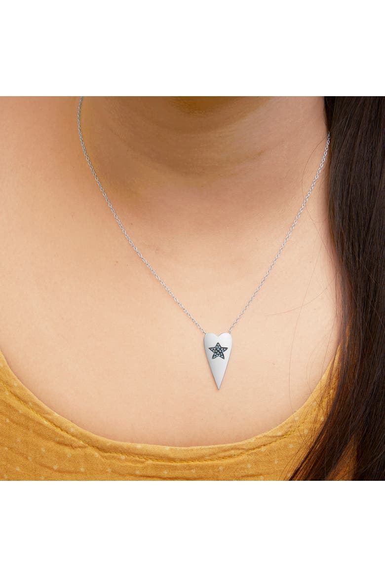 .925 Sterling Silver Blue Diamond Heart with Star Pendant Necklace, Alternate, color, Silver