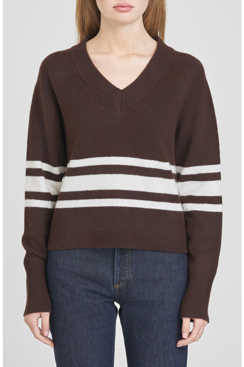 Resse Placed Stripe V-Neck Sweater, Main, color, ESPRESSO