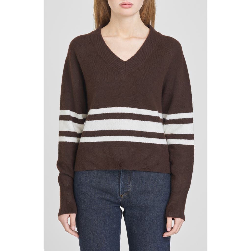 Wayf Resse Placed Stripe V-neck Sweater In Brown