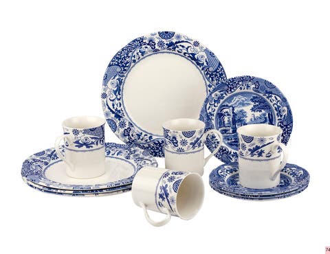 Blue Italian Brocato 12 Piece Dinnerware Set, Service for 4