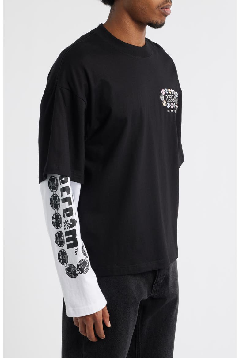 Jupiter Layered Long Sleeve Cotton Graphic T-Shirt, Alternate, color, BLACK