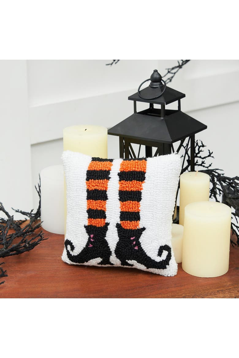Witch Shoes Halloween Hooked Small/Petite Accent Pillow, 8" x 8", Alternate, color, White