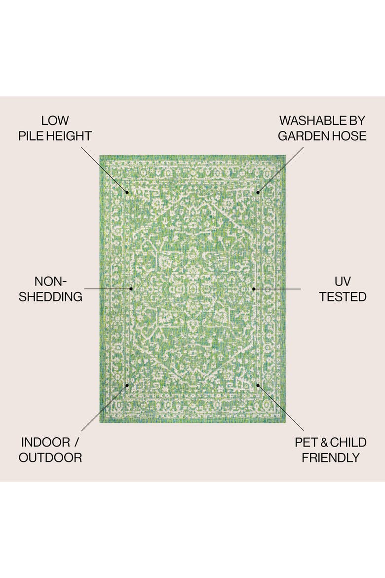 Malta Bohemian Medallion Textured Weave Indoor/Outdoor Area Rug, Alternate, color, Cream/Green